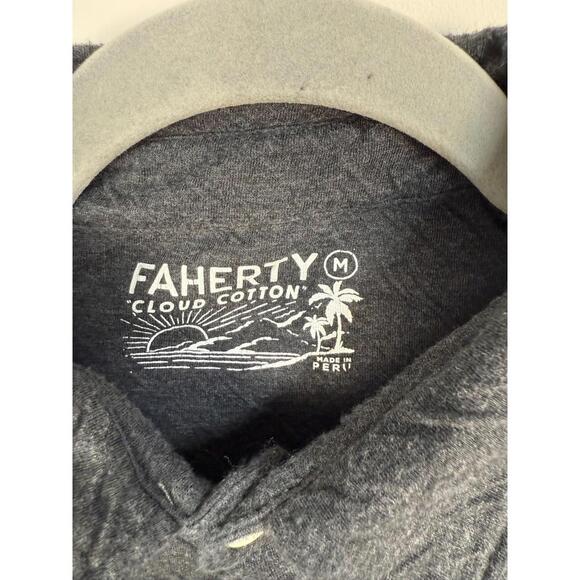 Faherty Cloud Cotton Polo Shirt Mens Medium Gray Peru Soft Pima Modal Crinkle - Picture 2 of 5
